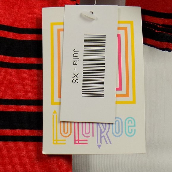 LuLaRoe Julia Red & Black Striped Dress Sz XS NWT - Picture 4 of 8